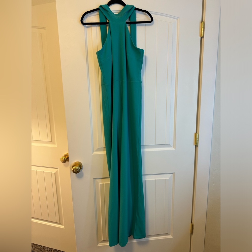 Wide leg
Halter jumpsuit 
Teal